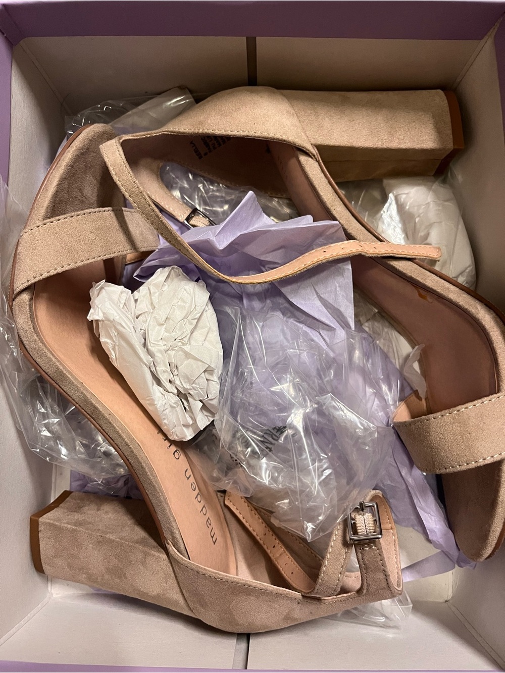 Madden Girl Blush Suede Block Heel Sandals with Ankle Strap